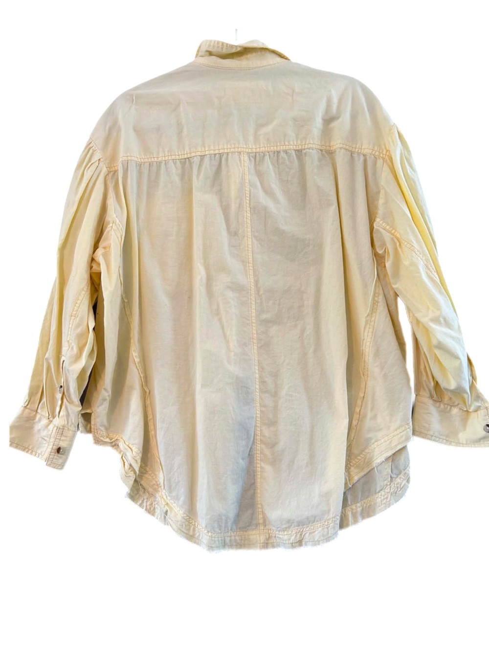 We The Free The Frayed Hem Lightweight Button-Up Shirt Yellow Oversized Medium - Picture 3 of 8